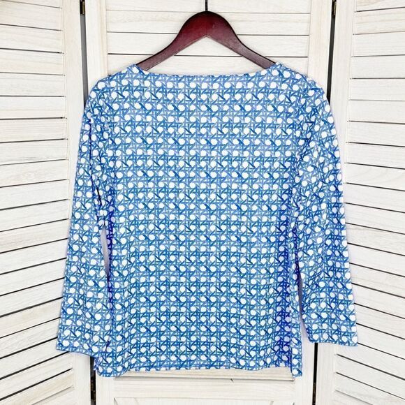 Vineyard Vines Basket Print Simple Boatneck Tee Shirt UPF50 Blue White Small - Picture 8 of 12